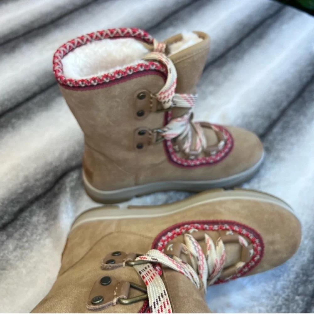 UGG Tan Suede Winter Boots with Red Trim